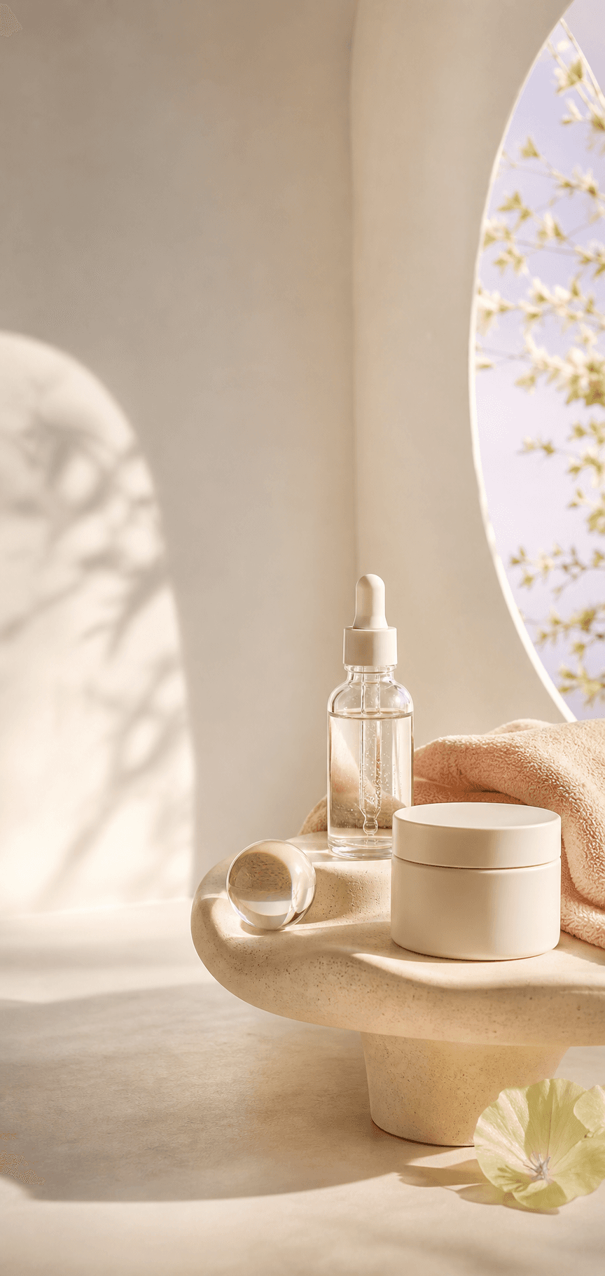 A serene skincare still life