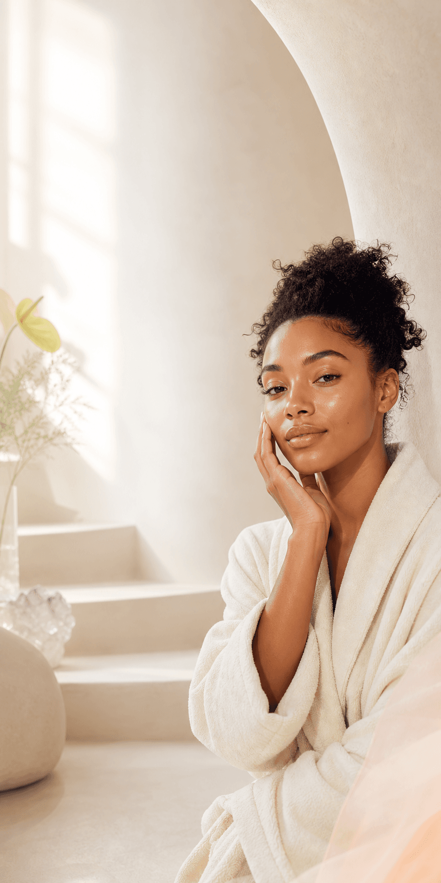 A woman enjoying a calm skincare ritual