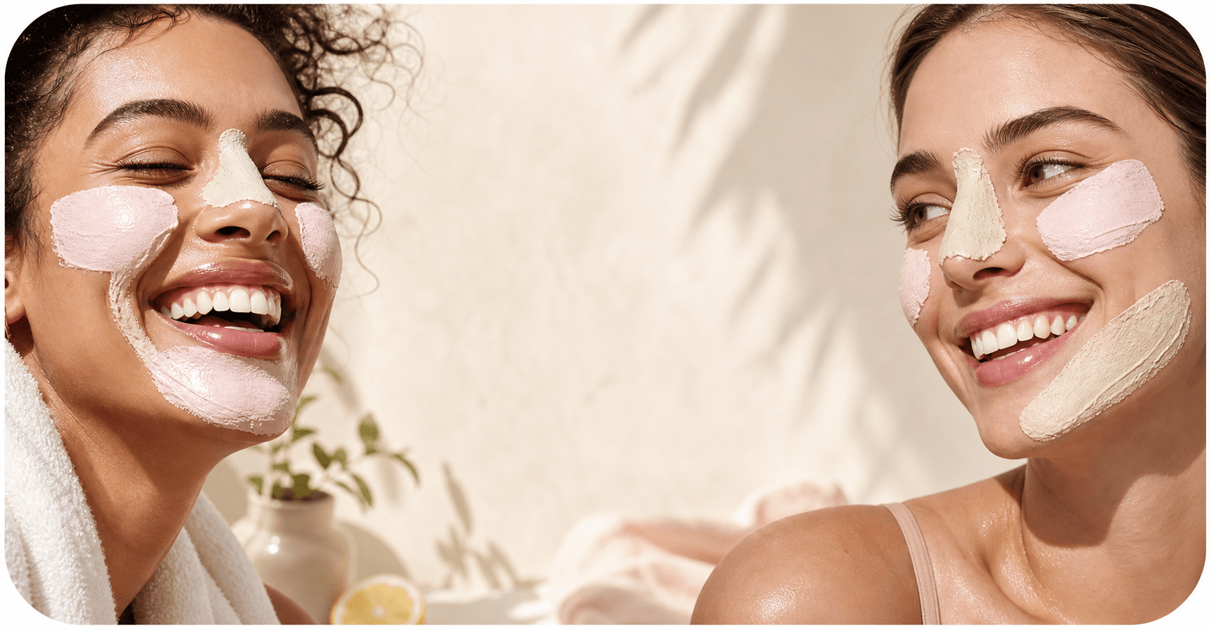 Two women enjoying a playful skincare ritual